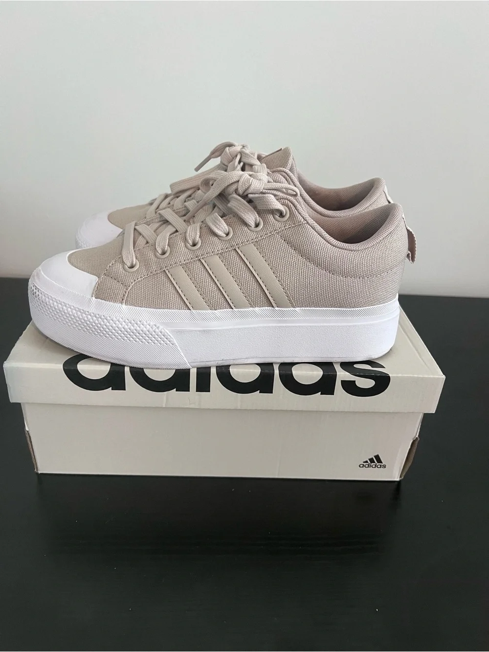 adidas Platform Canvas Sneakers in Light Beige and White
